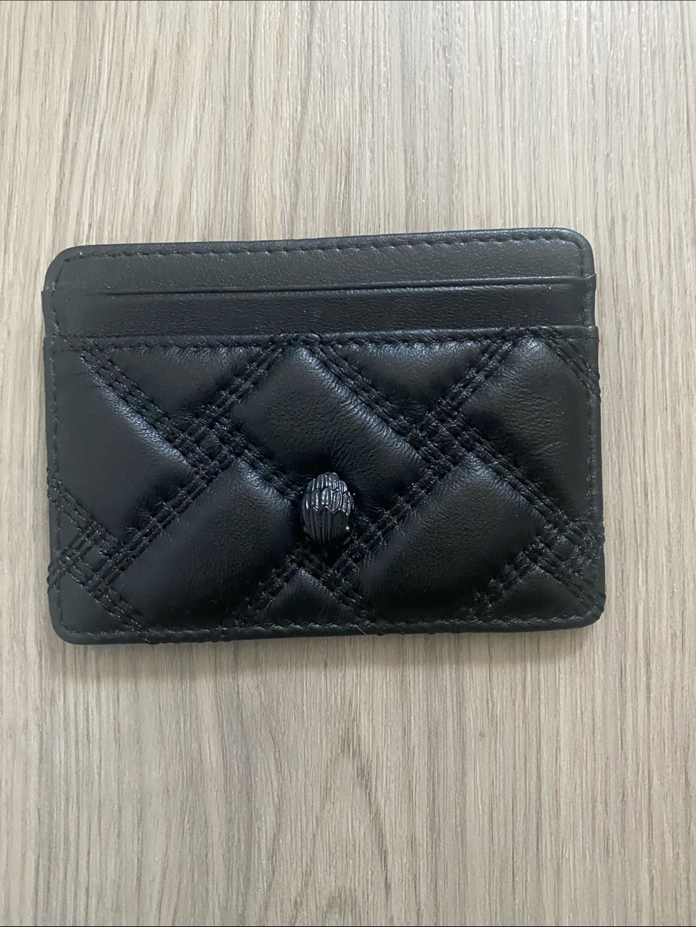 Kurt Geiger Black Quilted Leather Card & Key Holder with Signature Stud
